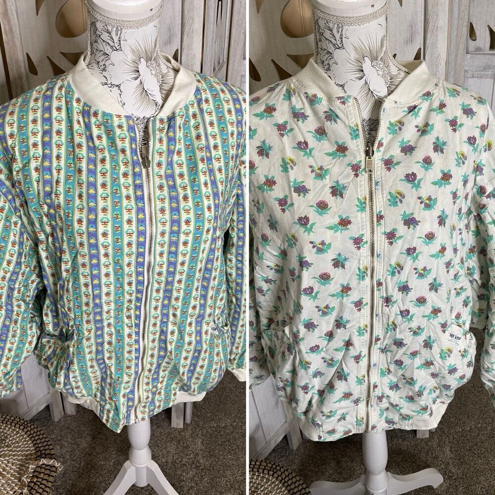 Naf Naf 1980’s Vintage Floral Reversible Lightweight Zip Jacket France XL